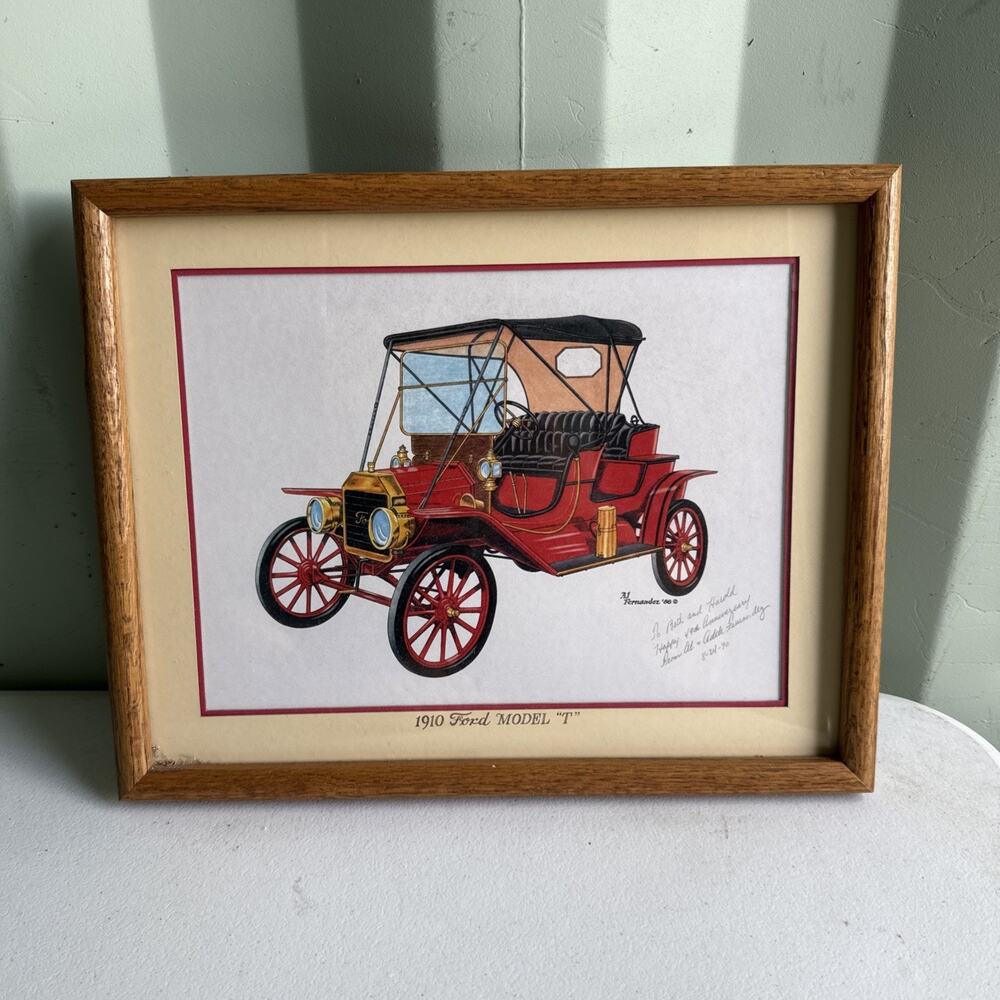15” X 12” Framed Colored Pencil Style Illustration Al Fernandez 1910 Model T